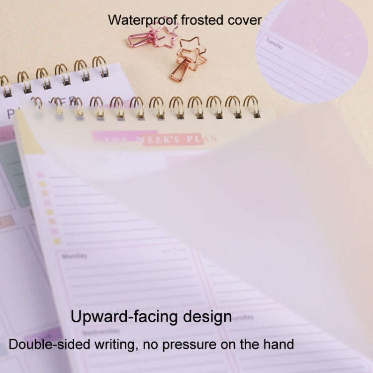 A5 Weekly Planner Notebook Waterproof Planner Coiled Clocking Memo, Style: Horizontal Pink