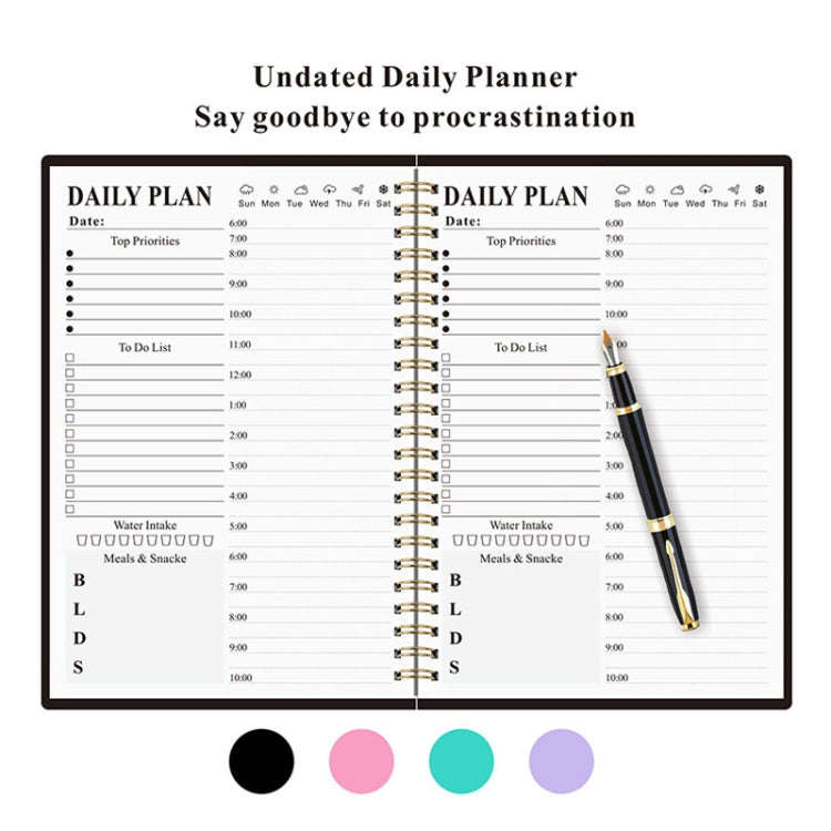 English Notebook A5 Coil Planner Work Record Time Management Agenda Book(Black)