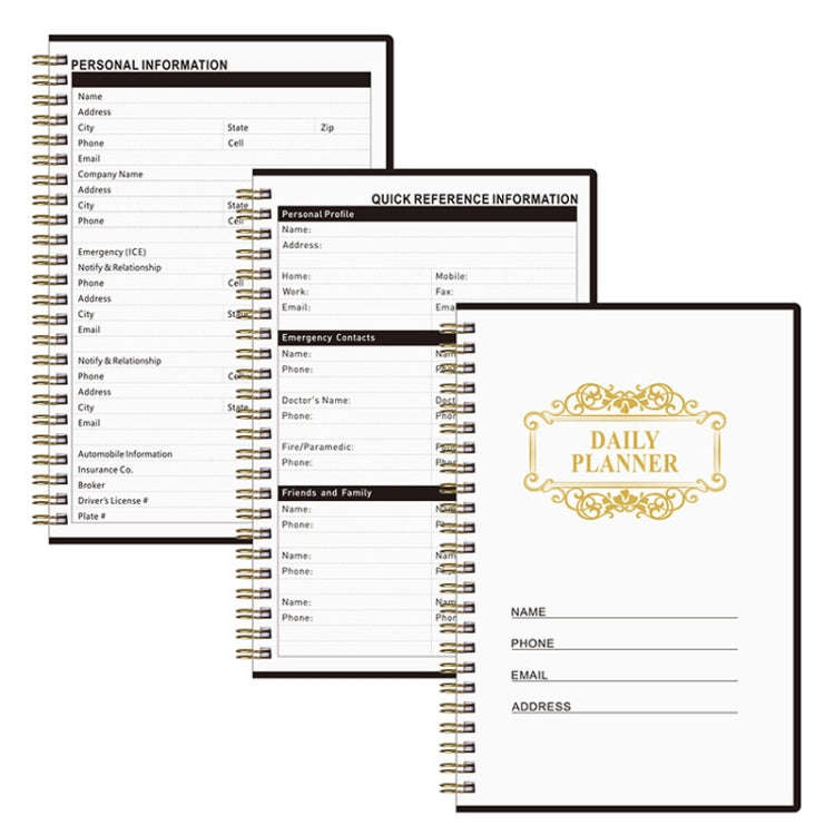English Notebook A5 Coil Planner Work Record Time Management Agenda Book(Black)