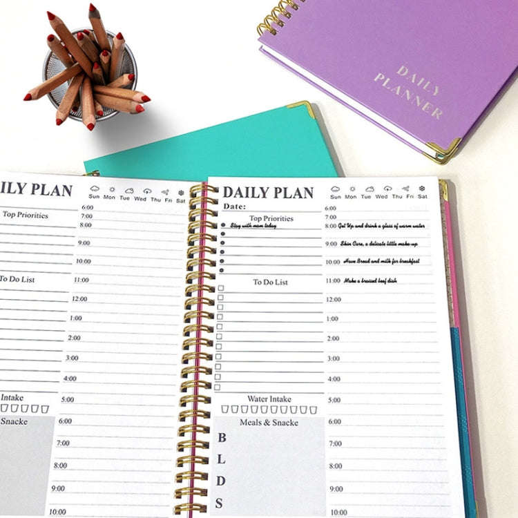 English Notebook A5 Coil Planner Work Record Time Management Agenda Book(Black)