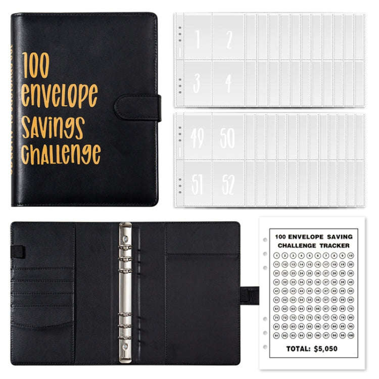 A5 100 Day Savings Challenge Envelope Budget Planner Binder Notebook Handbook, Color: Words Black