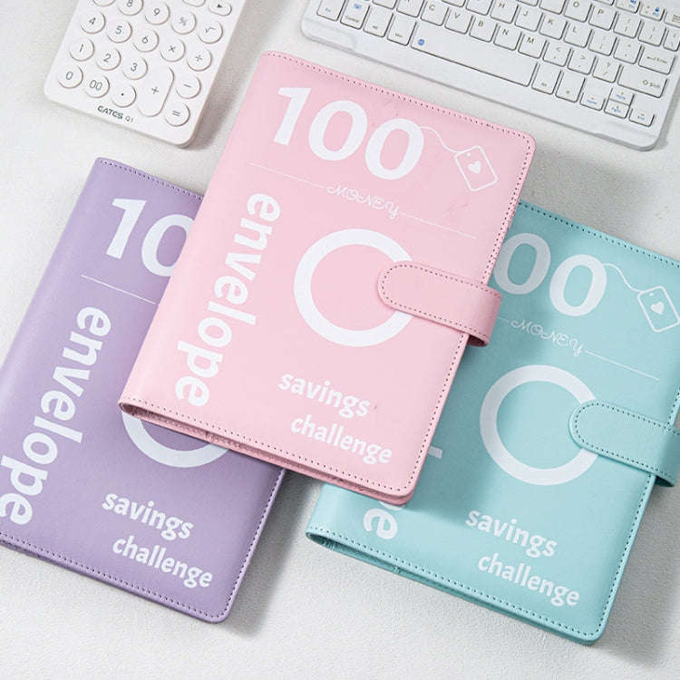 A5 100 Day Savings Challenge Envelope Budget Planner Binder Notebook Handbook, Color: Words Blue