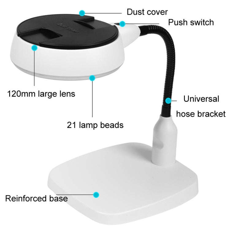 Desktop With 21 LED Lights 10X HD Reading Repair Metal Hose Magnifier(US Plug)