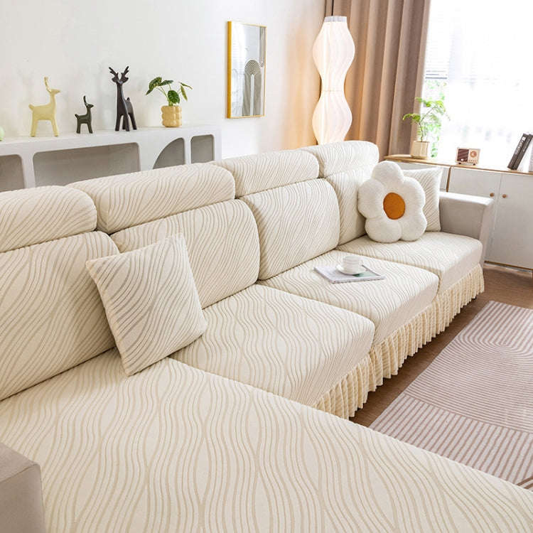 Knitted Lazy All Inclusive Sofa Cover Household Stretch Sofa Covering Cloth, Color: Beige Skirt M...