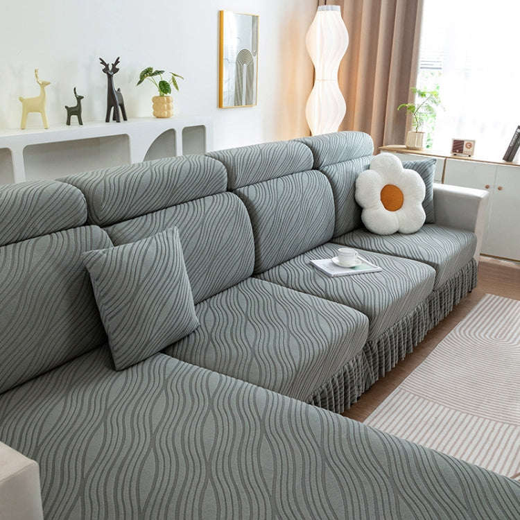 Knitted Lazy All Inclusive Sofa Cover Household Stretch Sofa Covering Cloth, Color: Dark Gray Ski...