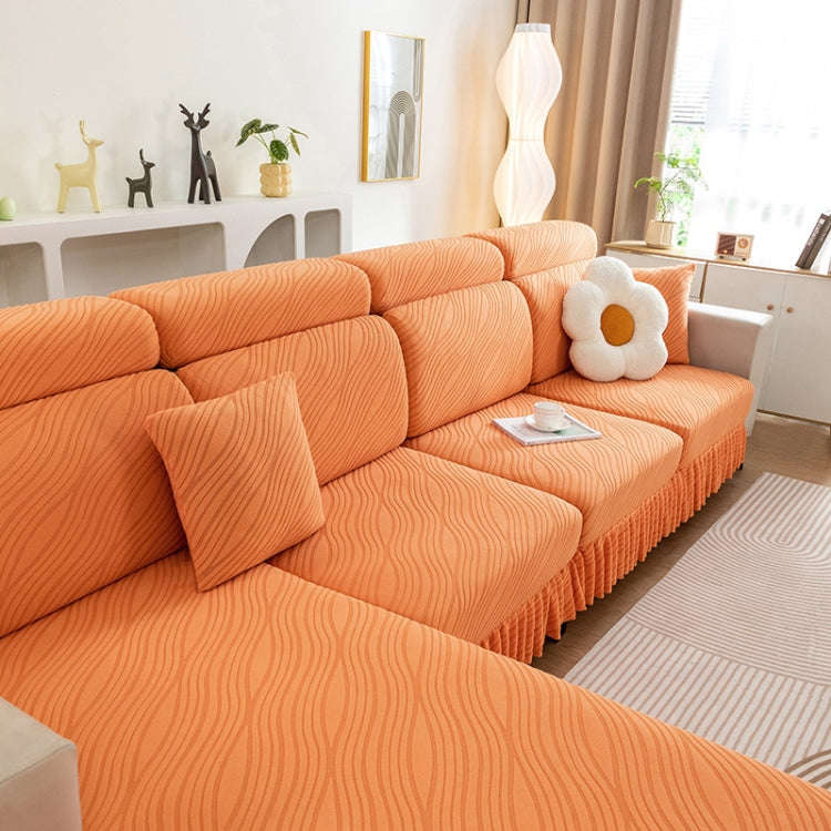 Knitted Lazy All Inclusive Sofa Cover Household Stretch Sofa Covering Cloth, Color: Orange Skirt ...