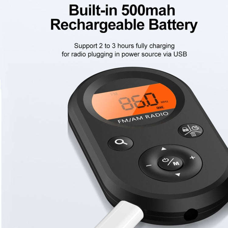 M01 Mini Portable Rechargeable FM / AM Radio With Backlight(Black)