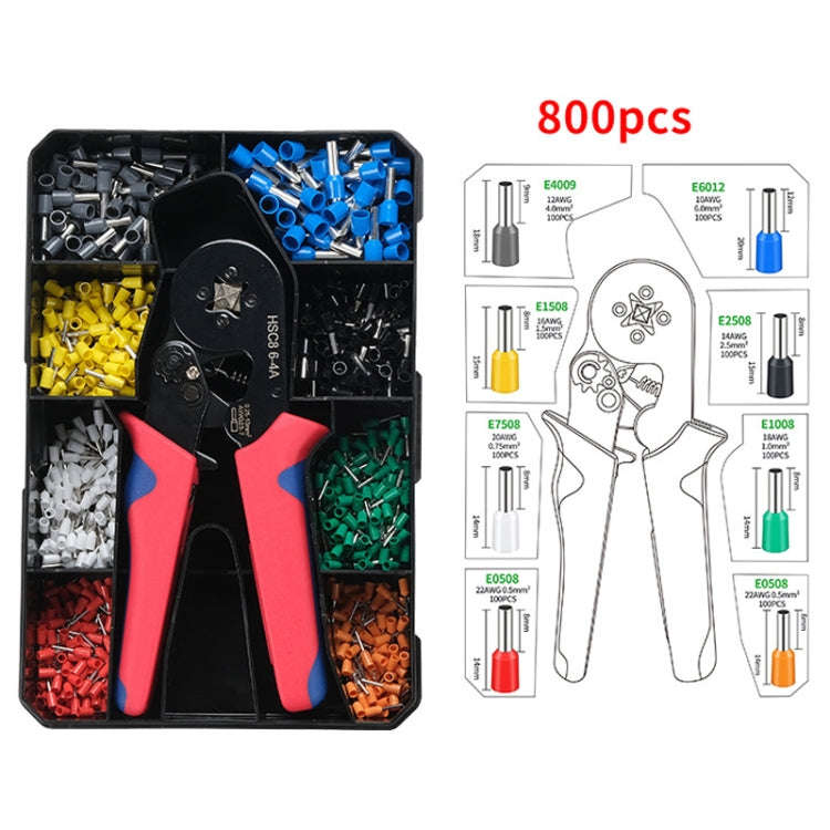 800pcs /Set Tube-Type Cold-Pressed Terminal Block Crimping Pliers Plastic Box Set