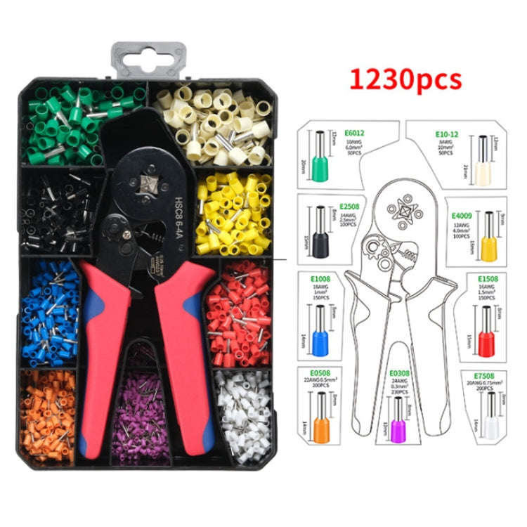 1230pcs /Set Tube-Type Cold-Pressed Terminal Block Crimping Pliers Plastic Box Set