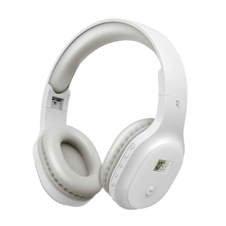 A8 Charging Version Portable Digital Display FM Headphone(White)