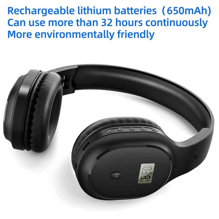 A8 Charging Version Portable Digital Display FM Headphone(Black)