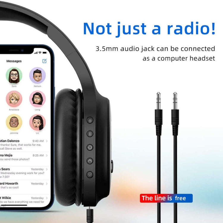 A8 Charging Version Portable Digital Display FM Headphone(Black)