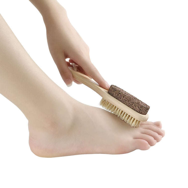Double-Sided Foot Grinder Pig Bristle Brush Wooden Cleaning Massage Small Brush(Original Color)