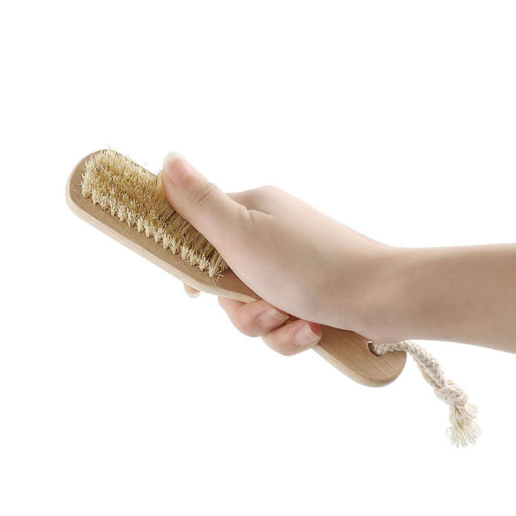 Double-Sided Foot Grinder Pig Bristle Brush Wooden Cleaning Massage Small Brush(Original Color)