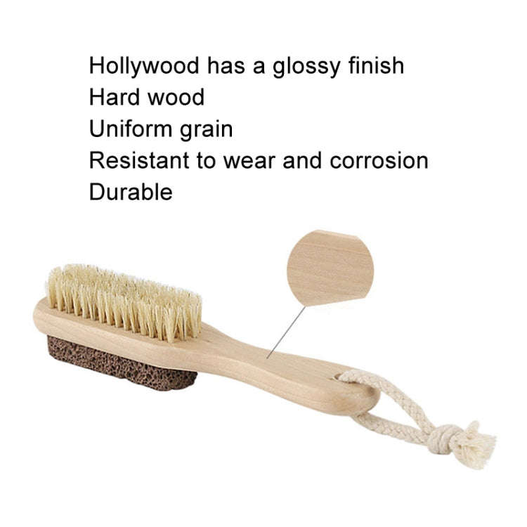 Double-Sided Foot Grinder Pig Bristle Brush Wooden Cleaning Massage Small Brush(Original Color)
