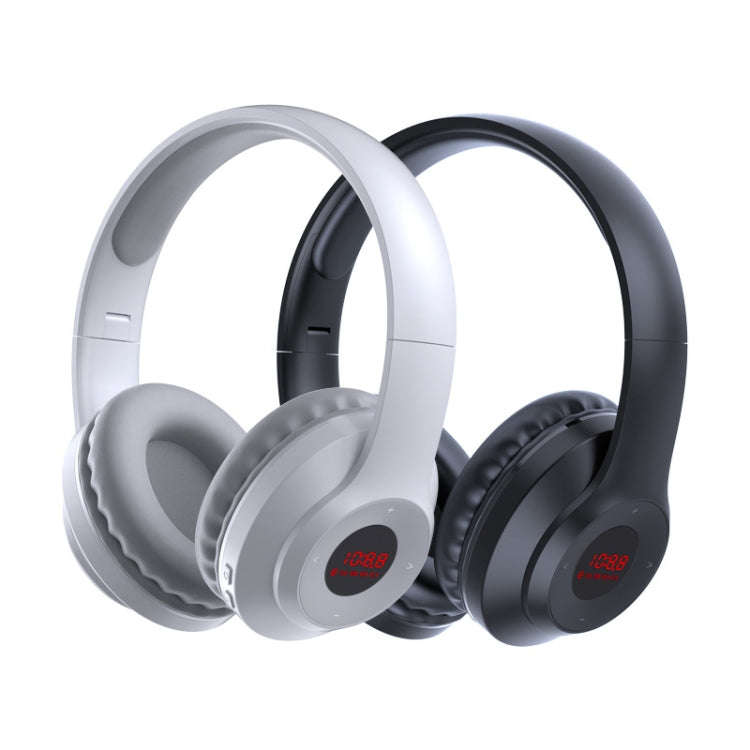 X5 Portable Digital Display Folding Headset FM Radio Headphones, Color: Charging White