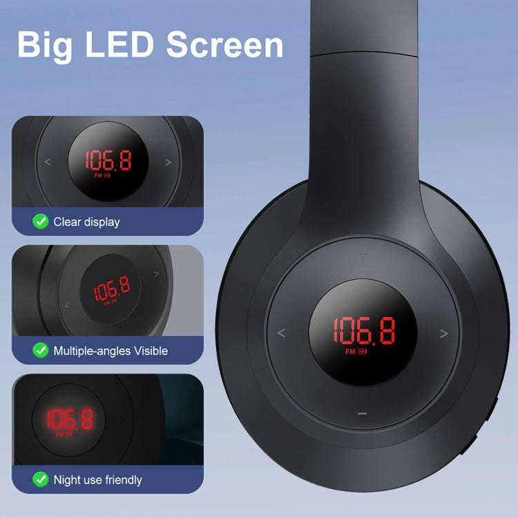 X5 Portable Digital Display Folding Headset FM Radio Headphones, Color: Charging White
