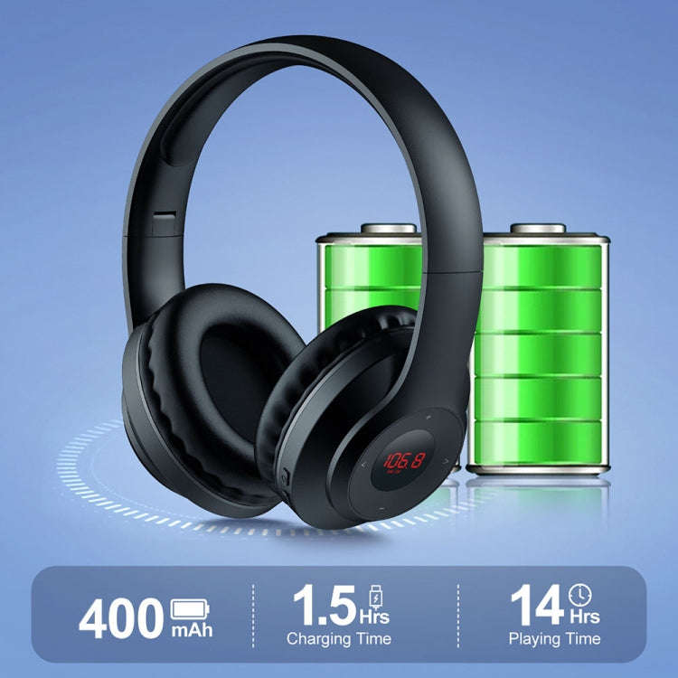 X5 Portable Digital Display Folding Headset FM Radio Headphones, Color: Charging Black