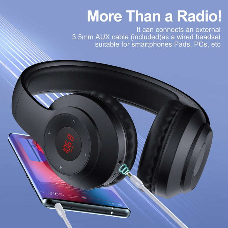 X5 Portable Digital Display Folding Headset FM Radio Headphones, Color: Charging White