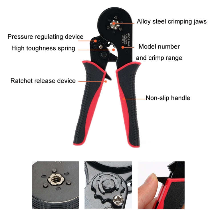 Wire Tube Type European Terminal Crimping Pliers(HCS8 16-6 Red Black)