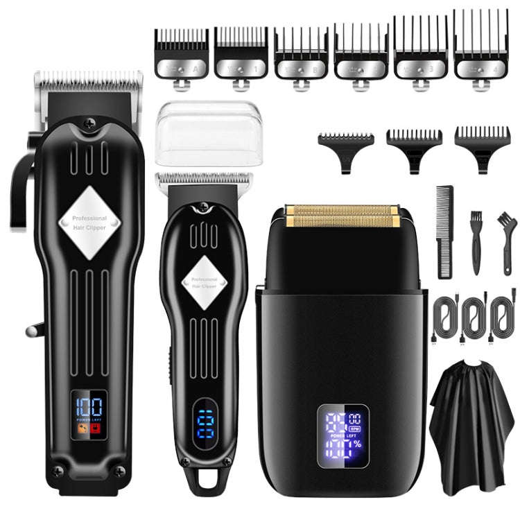 3pcs /Set Men Home Hair Salon High-power Hair Clipper(Black)