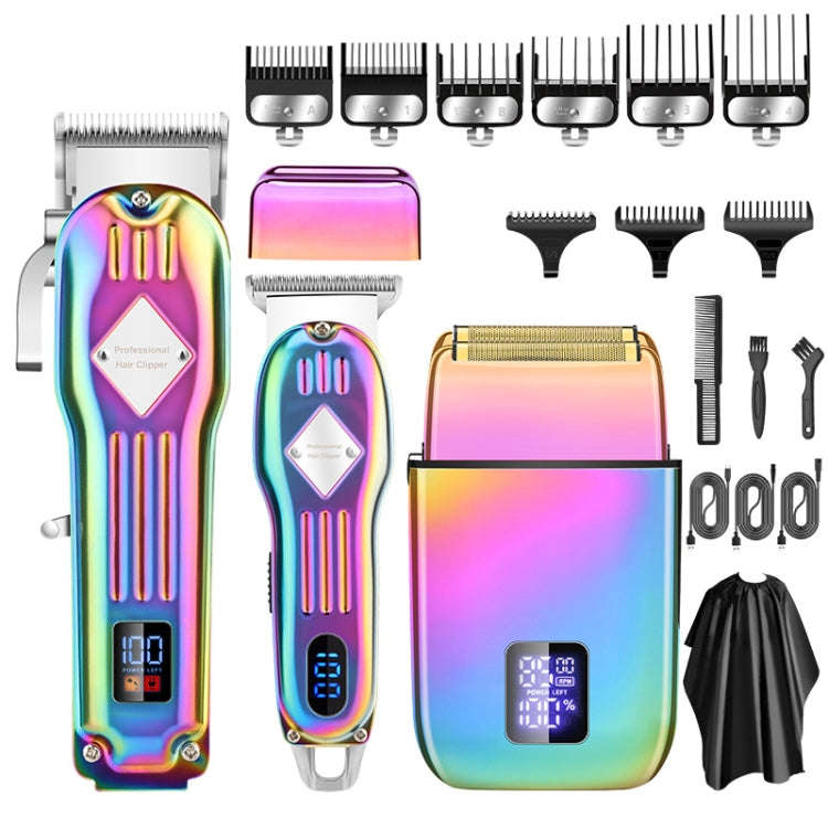 3pcs /Set Men Home Hair Salon High-power Hair Clipper(Colorful)