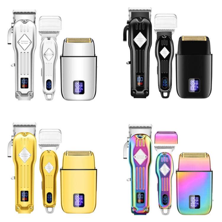 3pcs /Set Men Home Hair Salon High-power Hair Clipper(Gold)
