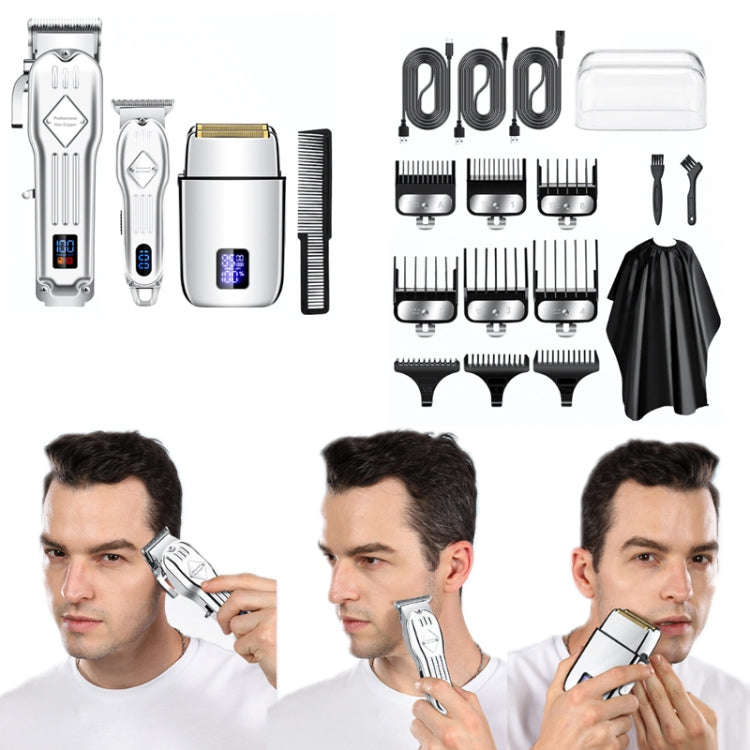 3pcs /Set Men Home Hair Salon High-power Hair Clipper(Gold)