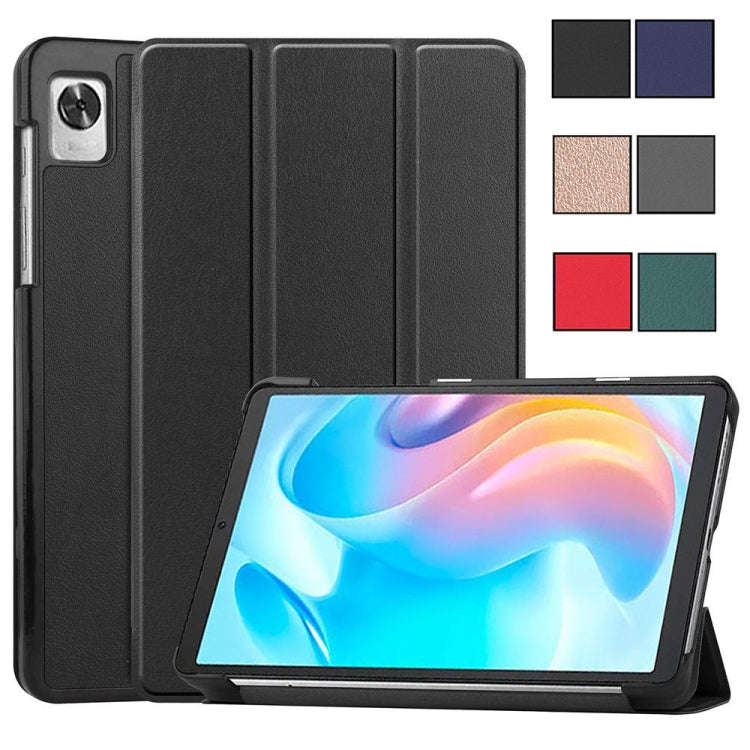 For Blackview Tab 60 8.68-Inch 2023 Custer Pure Color 3-Fold Holder Smart Leather Tablet Case(Black)