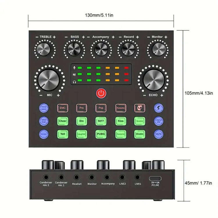 V8S Audio Mixer Live Voice Changer External Sound Card, Color: Gold Triangle Set