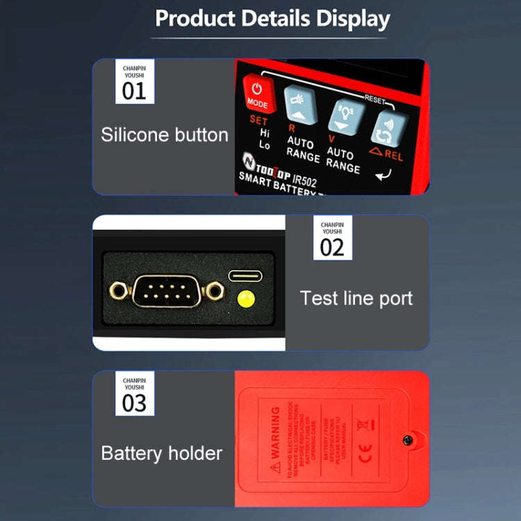 Battery Internal Resistance Tester Lead-Acid Alkaline Lithium Battery Tester, Model: IR500