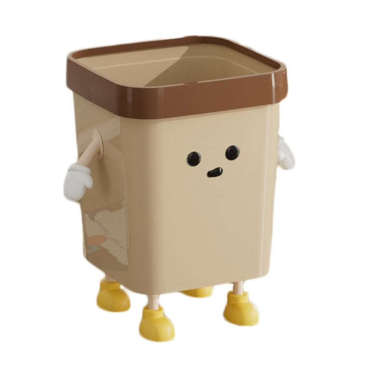 Cute Square Trash Can Household Living Room Bathroom Garbage Bin, Style: 16L Standing Brown