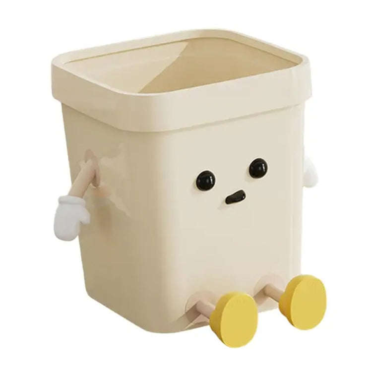 Cute Square Trash Can Household Living Room Bathroom Garbage Bin, Style: 16L Sitting White