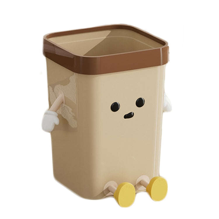 Cute Square Trash Can Household Living Room Bathroom Garbage Bin, Style: 7L Sitting Brown