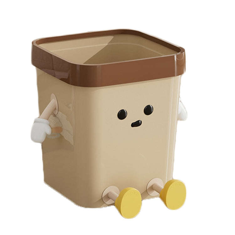 Cute Square Trash Can Household Living Room Bathroom Garbage Bin, Style: 16L Sitting Brown