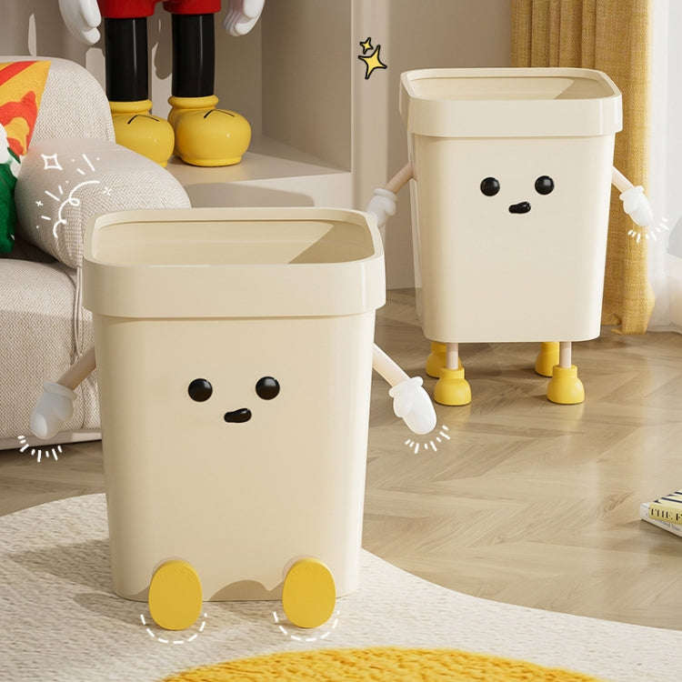 Cute Square Trash Can Household Living Room Bathroom Garbage Bin, Style: 16L Standing Brown