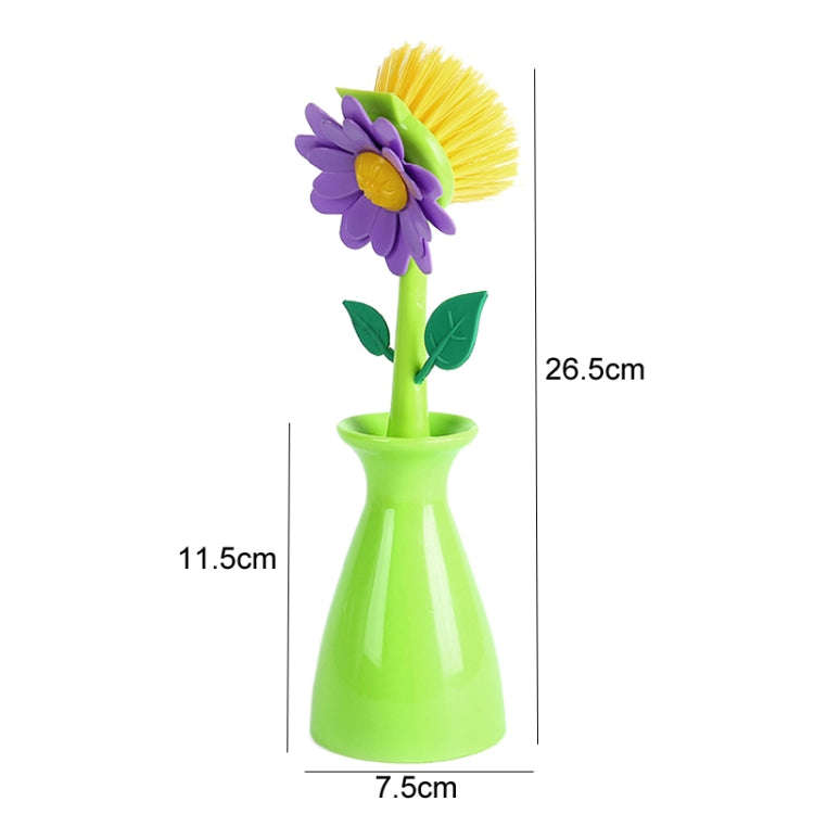 Flower Shaped Long Handle Pot Brush Kitchen Dishes Brush Sink Stove Cleaning Tool(Blue)