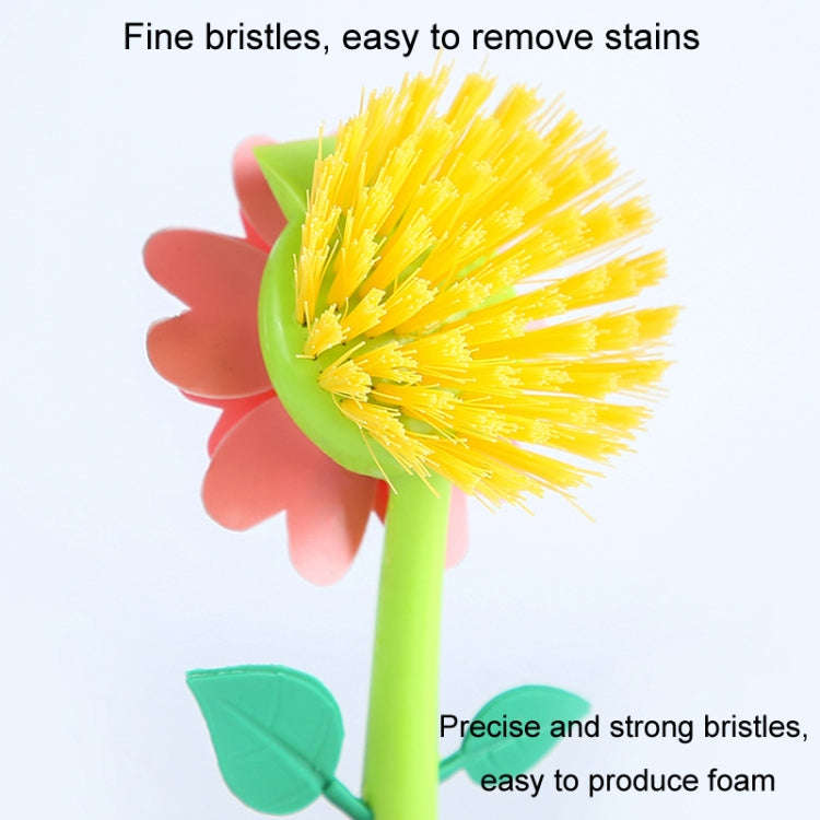 Flower Shaped Long Handle Pot Brush Kitchen Dishes Brush Sink Stove Cleaning Tool(Blue)