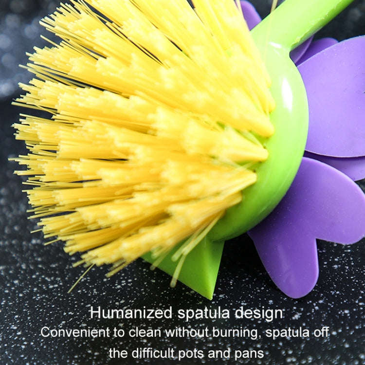 Flower Shaped Long Handle Pot Brush Kitchen Dishes Brush Sink Stove Cleaning Tool(Pink)