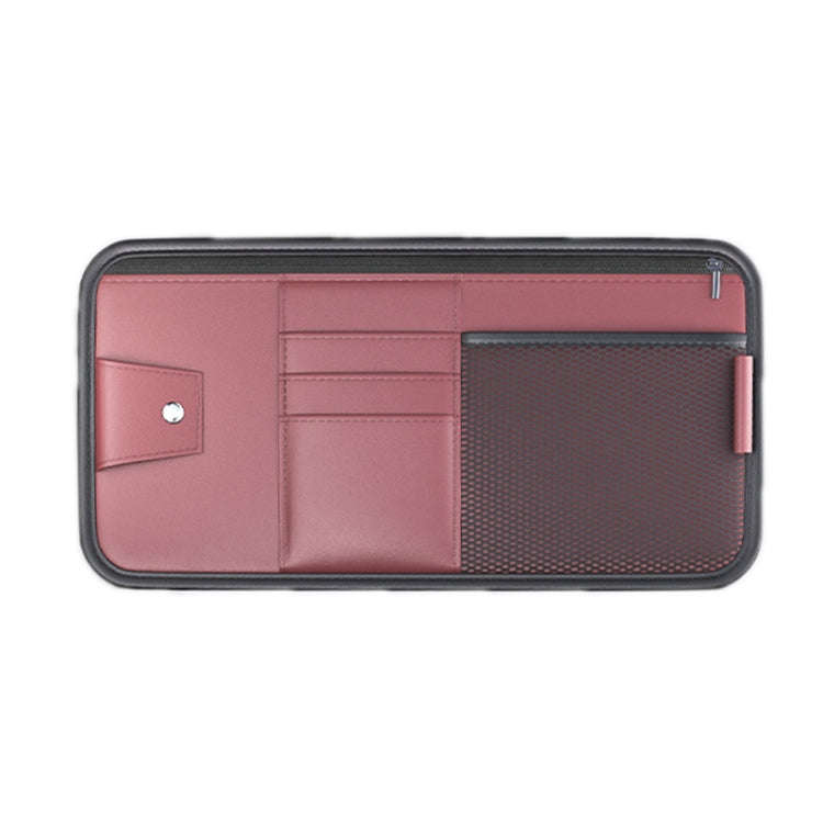 Car Sun Visor Card Glasses Holder Zipper Storage Bag(Red)