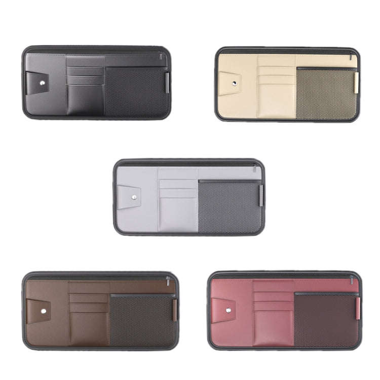 Car Sun Visor Card Glasses Holder Zipper Storage Bag(Brown)
