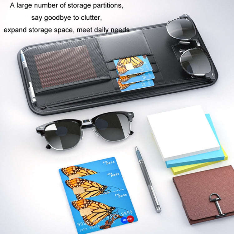 Car Sun Visor Card Glasses Holder Zipper Storage Bag(Brown)