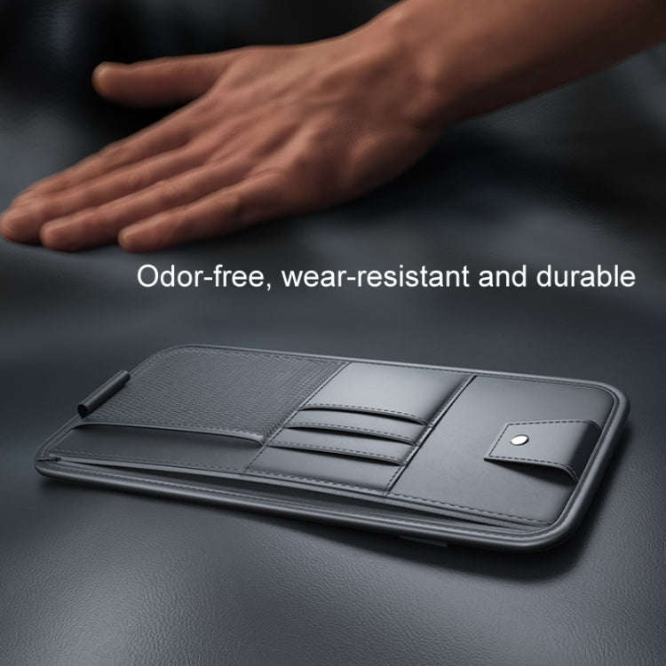 Car Sun Visor Card Glasses Holder Zipper Storage Bag(Brown)