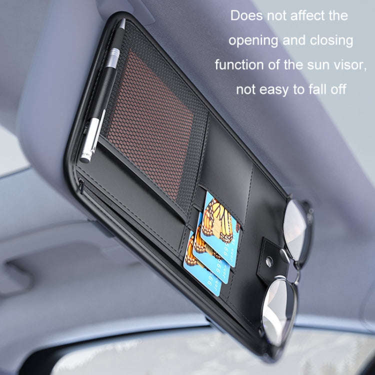 Car Sun Visor Card Glasses Holder Zipper Storage Bag(Brown)
