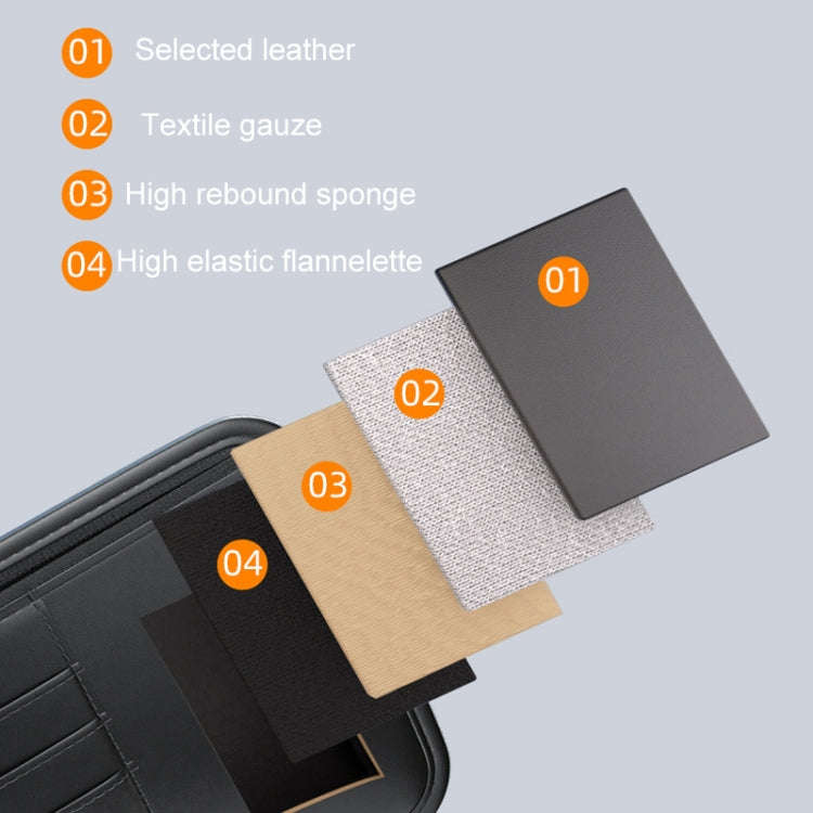 Car Sun Visor Card Glasses Holder Zipper Storage Bag(Brown)