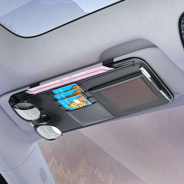 Car Sun Visor Card Glasses Holder Zipper Storage Bag(Brown)