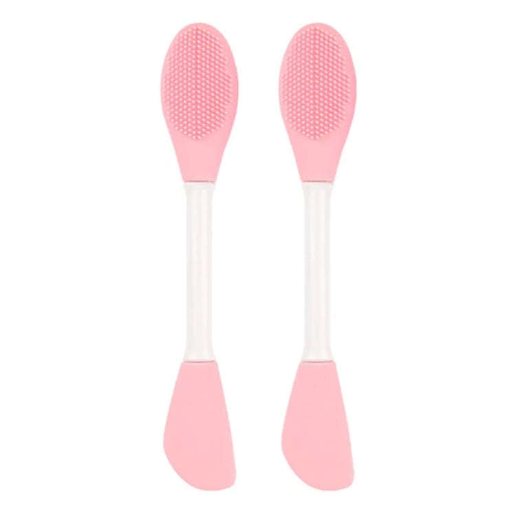 2pcs Dual Head Silicone Face Mask Brush Face Cleansing Massage Brush Mud Mask Applicator(Pink)