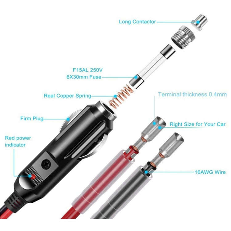 1pair 16AWG 15A 12V/24V Fused Cigarette Lighter Plug With Lead