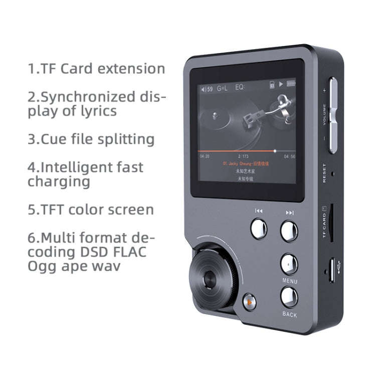 Without TF Card HIFI Lossless DSD256 Music Player Sports MP3(Silver Gray)