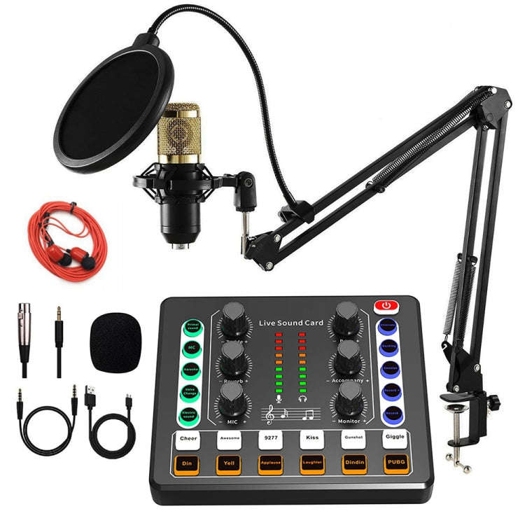M8 Recording And Singing Live Bluetooth Sound Card Set, Color: Black+Gold Cantilever Earphone